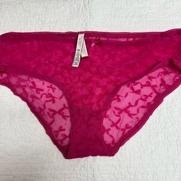 NWT (XXL) Victoria’s Secret HipHugger Panty - Mesh Bow Pattern - Hot Pink - Picture 1 of 4